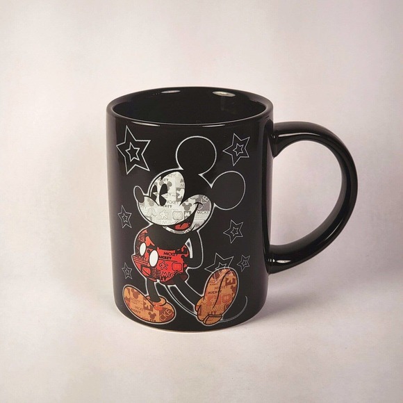 VTG‎ Jerry Leigh Collection Mickey Mouse Newsprint Black Large Coffee Mug Disney - Picture 1 of 6
